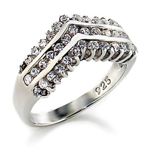 Alamode High-Polished 925 Sterling Silver Ring with Clear AAA Grade CZ – Size 5