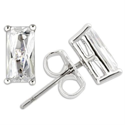 Rhodium 925 Sterling Silver Earrings With Aaa Grade Cz In Clear