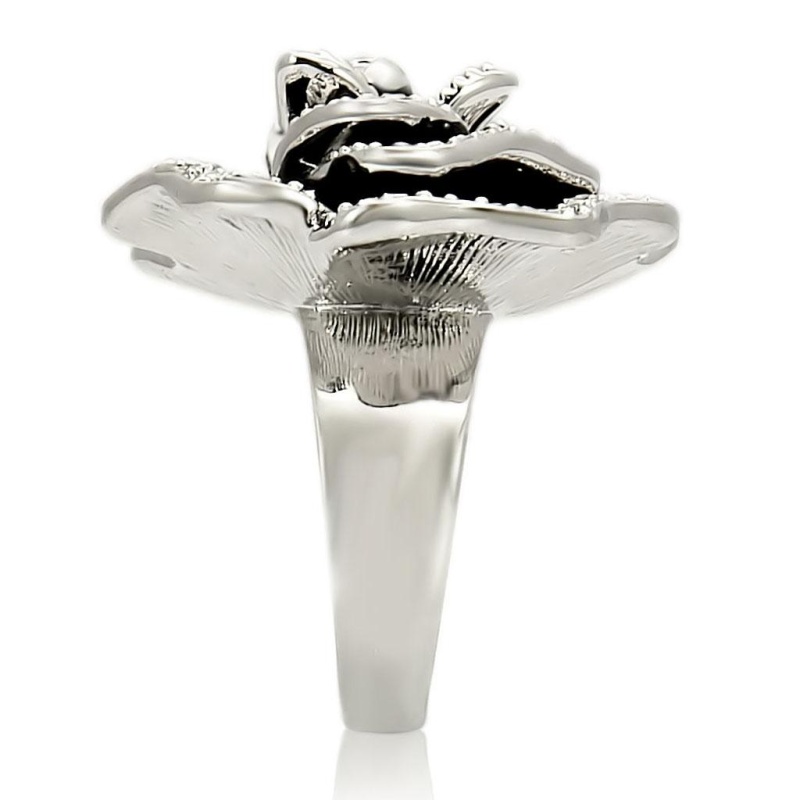0W252 - Rhodium Brass Ring With Top Grade Crystal In Clear - 5