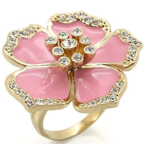 0W376 - Gold Brass Ring With Top Grade Crystal In Clear