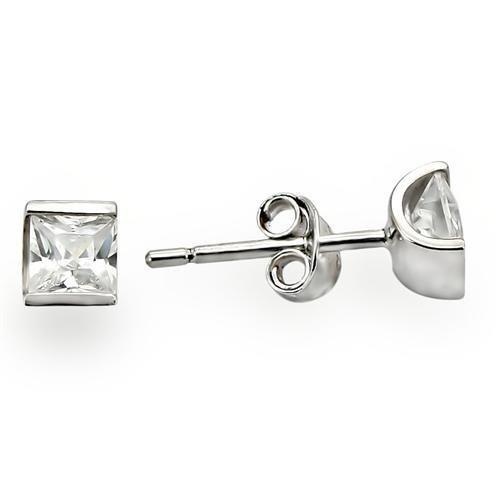 Rhodium 925 Sterling Silver Earrings With Aaa Grade Cz In Clear