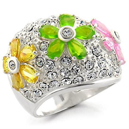 34015 - High-Polished 925 Sterling Silver Ring With Aaa Grade Cz In Multi Color - 5