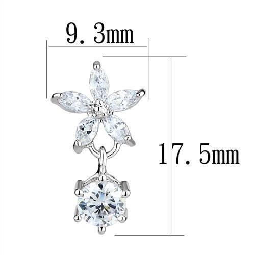 Rhodium Brass Earrings With Aaa Grade Cz In Clear