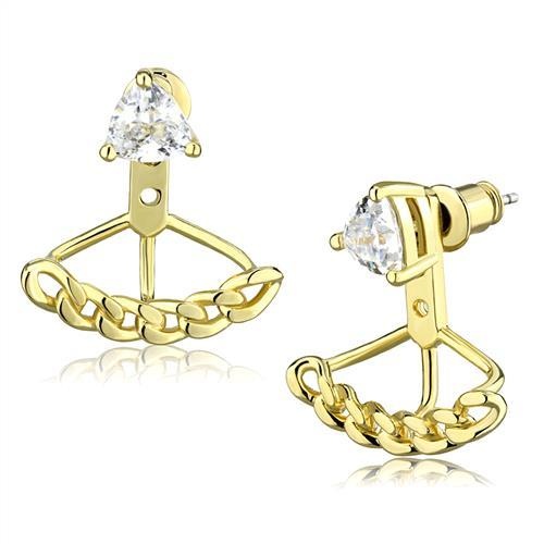 Alamode Gold-Finish Brass Earrings with Clear AAA Grade CZ