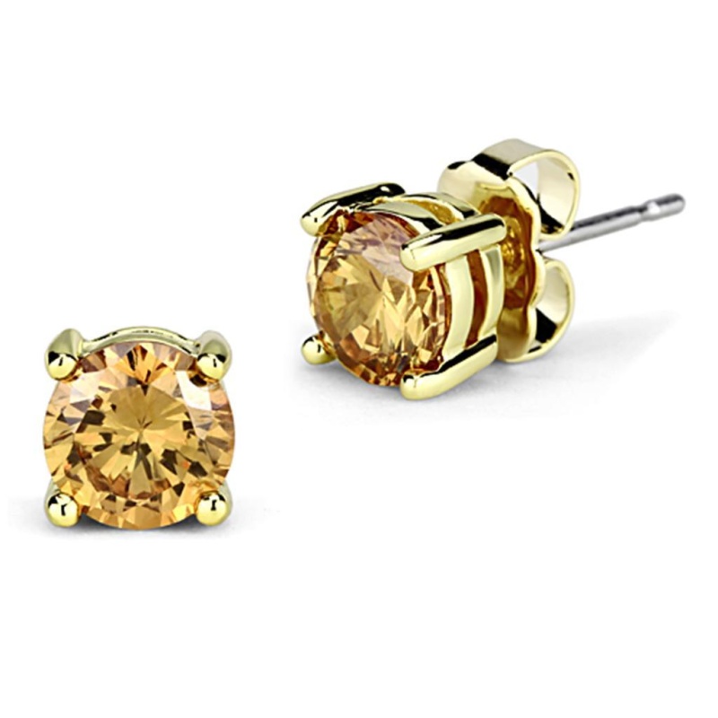 Gold Brass Earrings With Aaa Grade Cz In Champagne