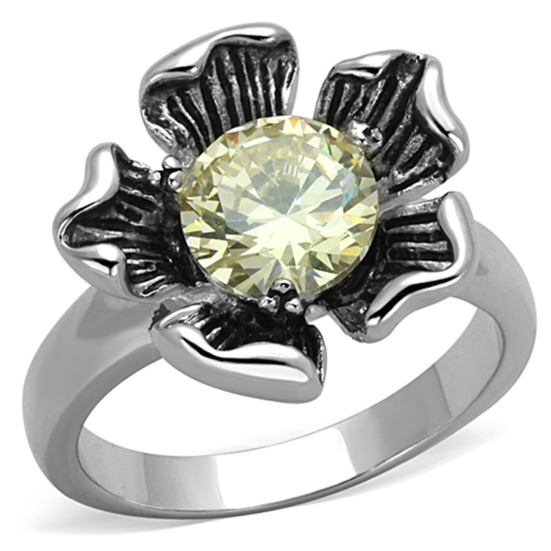 3W585 - Rhodium Brass Ring With Aaa Grade Cz In Citrine Yellow
