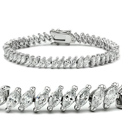 47106 - Rhodium Brass Bracelet With Aaa Grade Cz In Clear - 7"