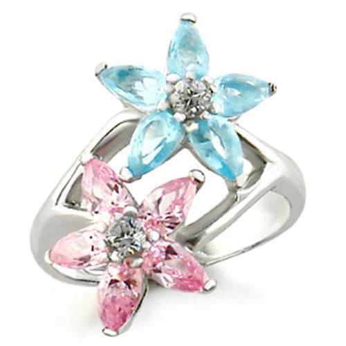 49811 - High-Polished 925 Sterling Silver Ring With Aaa Grade Cz In Multi Color - 10