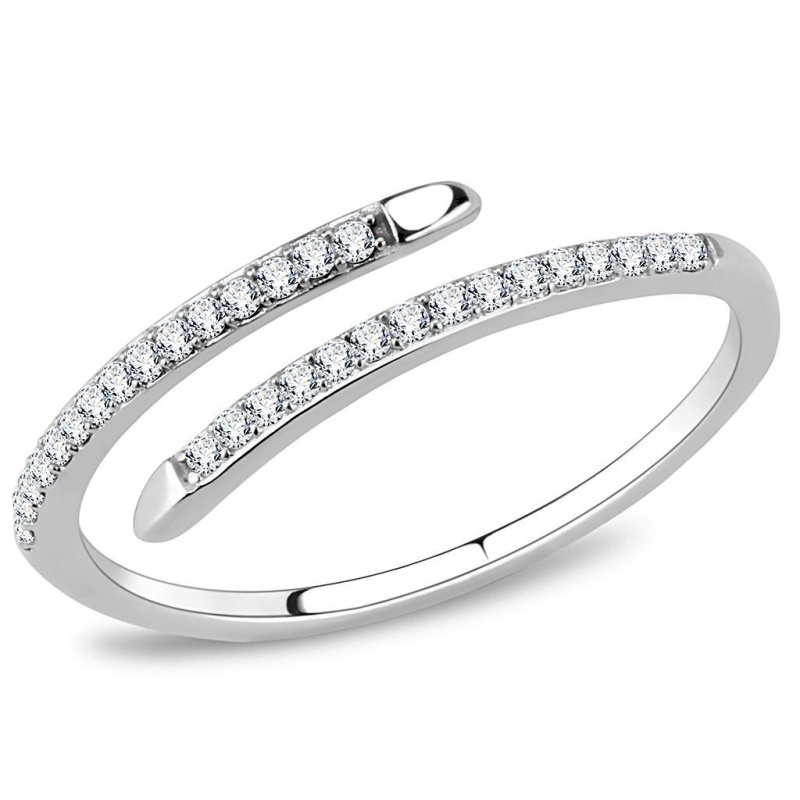 Da044 - High Polished (No Plating) Stainless Steel Ring With Aaa Grade Cz In Clear
