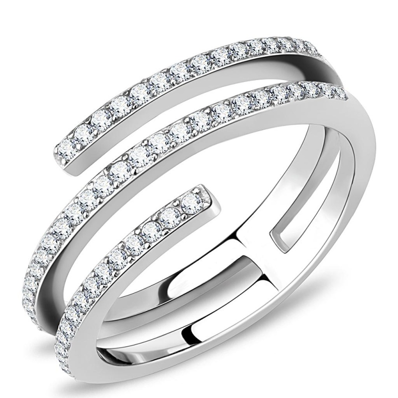 Da060 - High Polished (No Plating) Stainless Steel Ring With Aaa Grade Cz In Clear