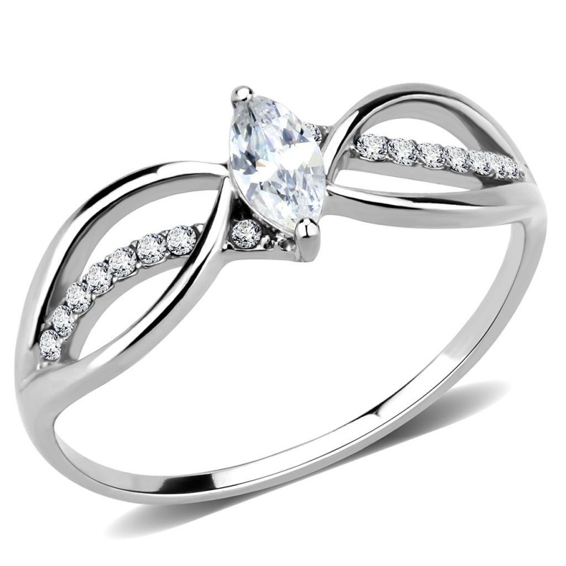Da262 - High Polished (No Plating) Stainless Steel Ring With Aaa Grade Cz In Clear