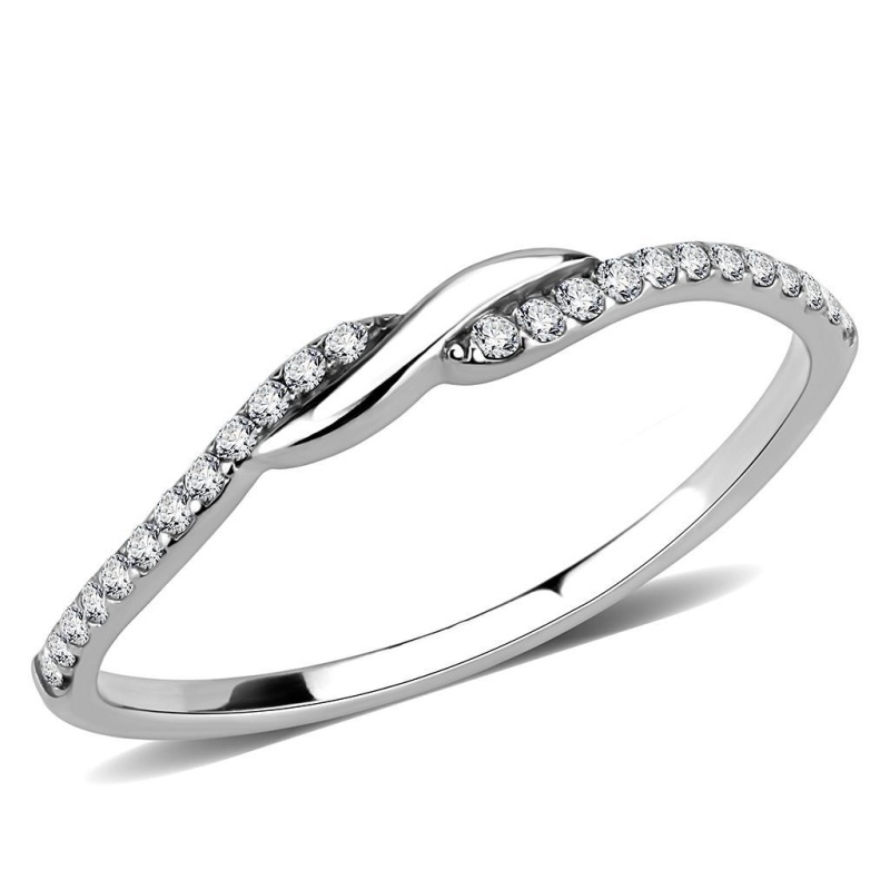 Da263 - High Polished (No Plating) Stainless Steel Ring With Aaa Grade Cz In Clear