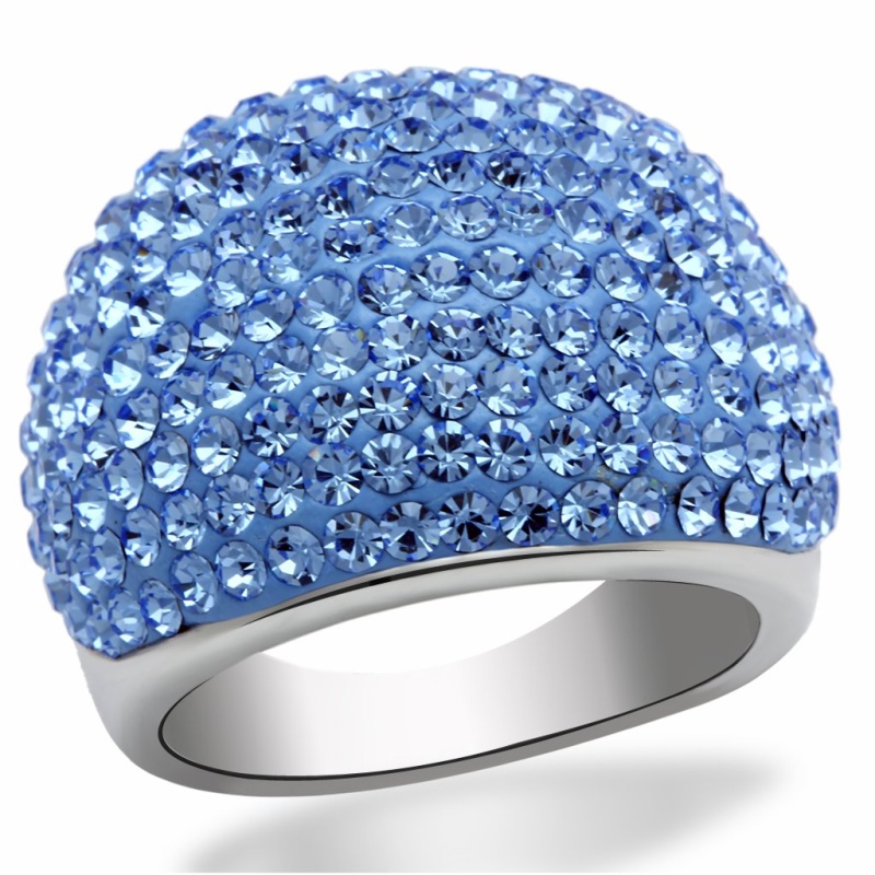 Lo2083 - Rhodium Brass Ring With Top Grade Crystal In Light Sapphire