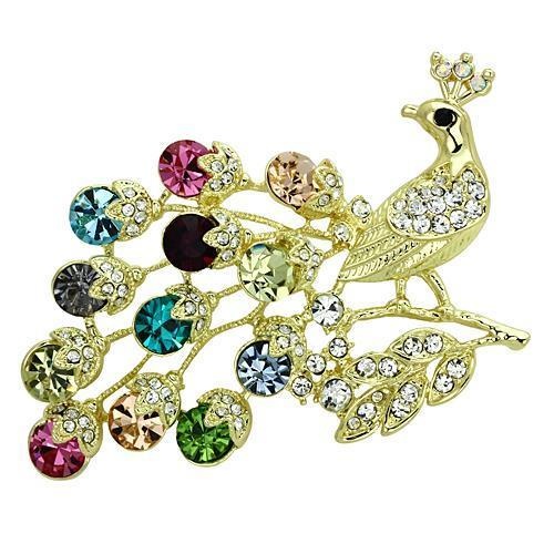 Flash Gold White Metal Brooches With Top Grade Crystal In Multi Color
