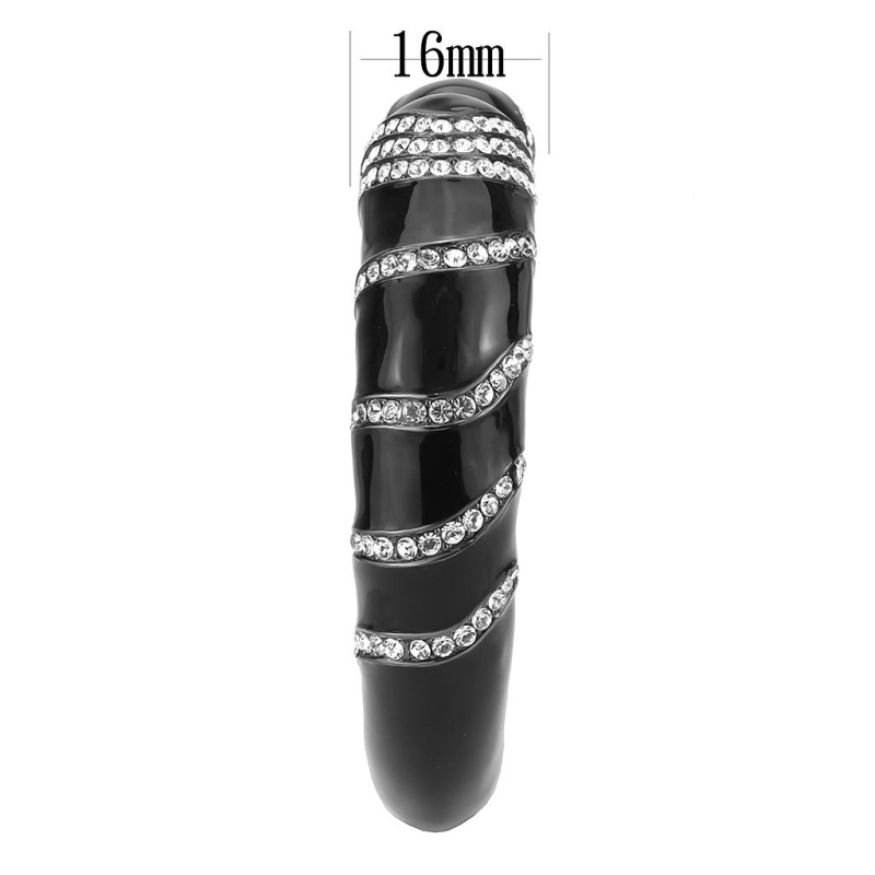 Lo4324 - Tin Cobalt Black Brass Bangle With Top Grade Crystal In Clear - 6.75"
