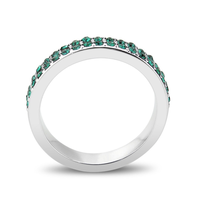 Lo4755 - Rhodium Brass Ring With Top Grade Crystal In Emerald