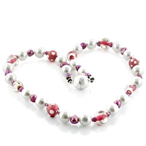 Lo746 - Brass Necklace With Synthetic Pearl In Multi Color - 16"