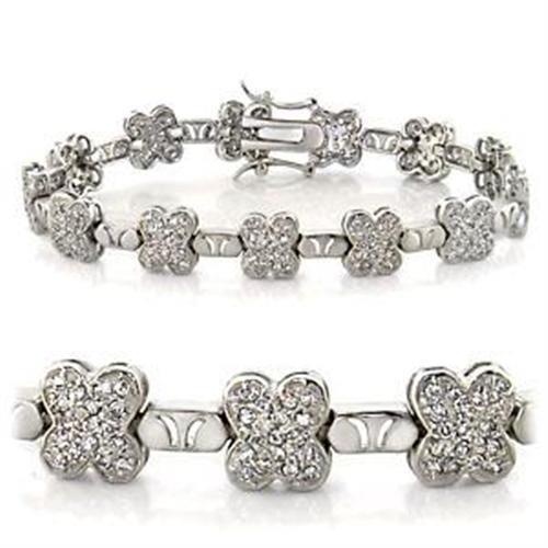 Loa545 - Rhodium Brass Bracelet With Aaa Grade Cz In Clear - 7"