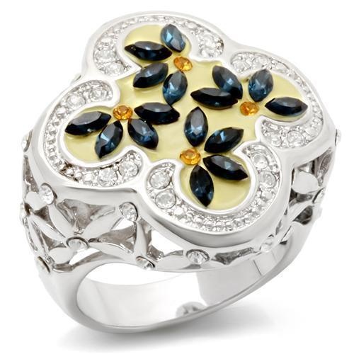 Loa940 - Rhodium Brass Ring With Top Grade Crystal In Multi Color