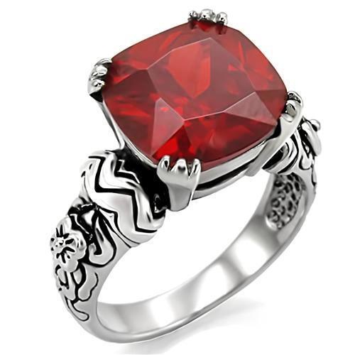 Alamode Stainless Steel Ring with Siam AAA Grade CZ