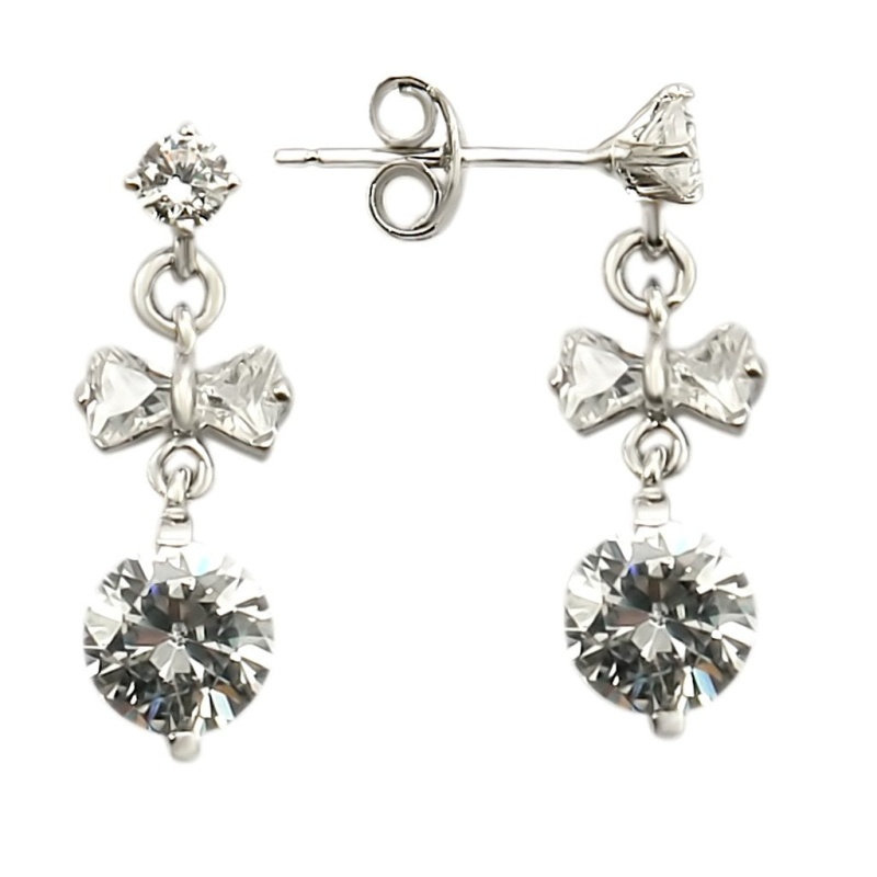 Rhodium 925 Sterling Silver Earrings With Aaa Grade Cz In Clear