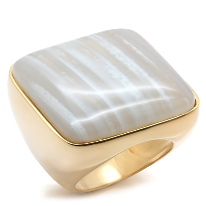 Los492 - Gold 925 Sterling Silver Ring With Semi-Precious Agate In Multi Color