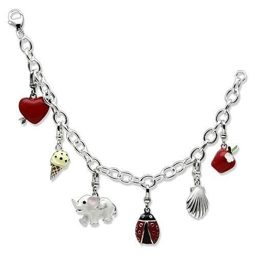 Los606 - Silver 925 Sterling Silver Bracelet With Epoxy In Multi Color - 7.25"