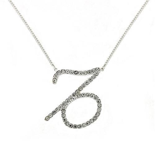 Snk04 - Silver Brass Chain Pendant With Top Grade Crystal In Clear - 18"