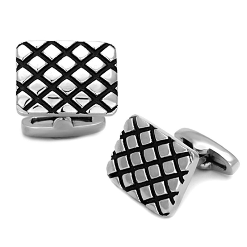 High Polished (No Plating) Stainless Steel Cufflink With Epoxy In Jet