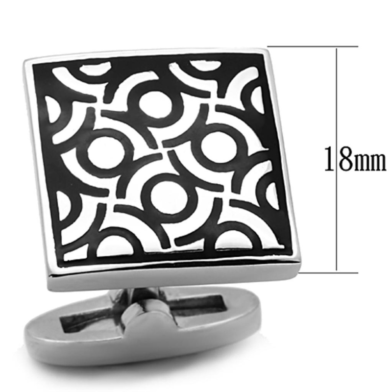High Polished (No Plating) Stainless Steel Cufflink With Epoxy In Jet