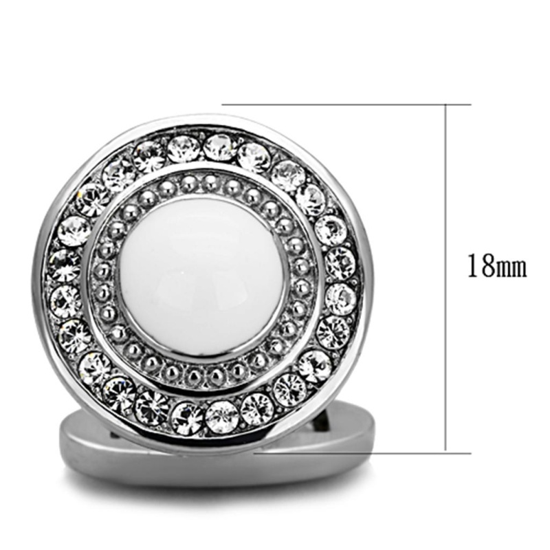 Alamode High-Polished Stainless Steel Cufflink with Top Grade Clear Crystal