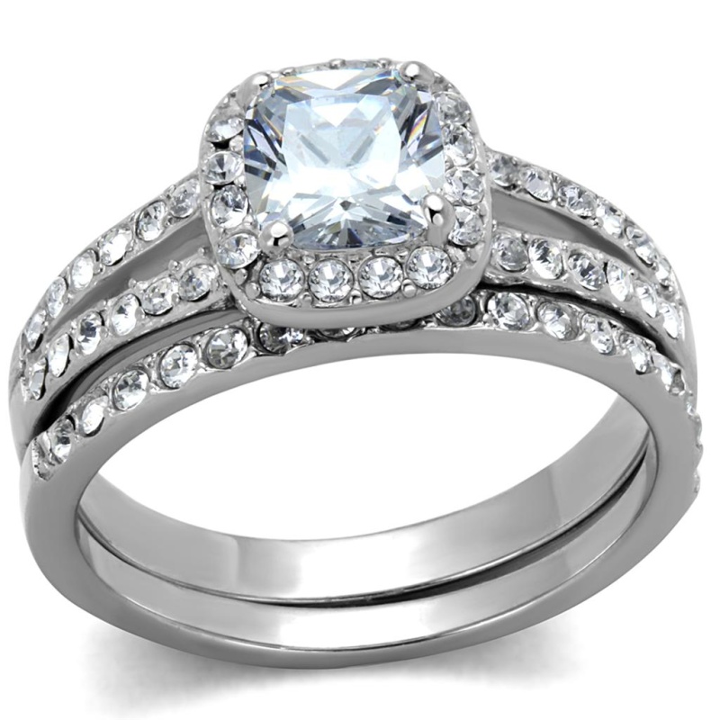 Tk2180 - High Polished (No Plating) Stainless Steel Ring With Aaa Grade Cz In Clear
