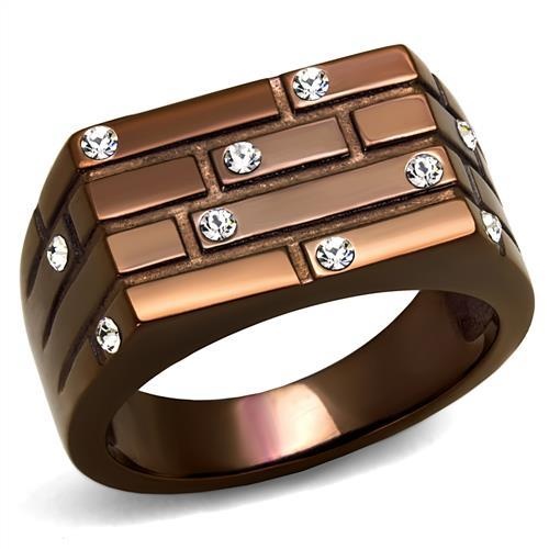 Tk2664 - Ip Coffee Light Stainless Steel Ring With Top Grade Crystal In Clear