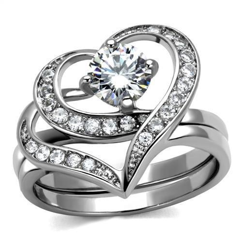 Tk2868 - High Polished (No Plating) Stainless Steel Ring With Aaa Grade Cz In Clear