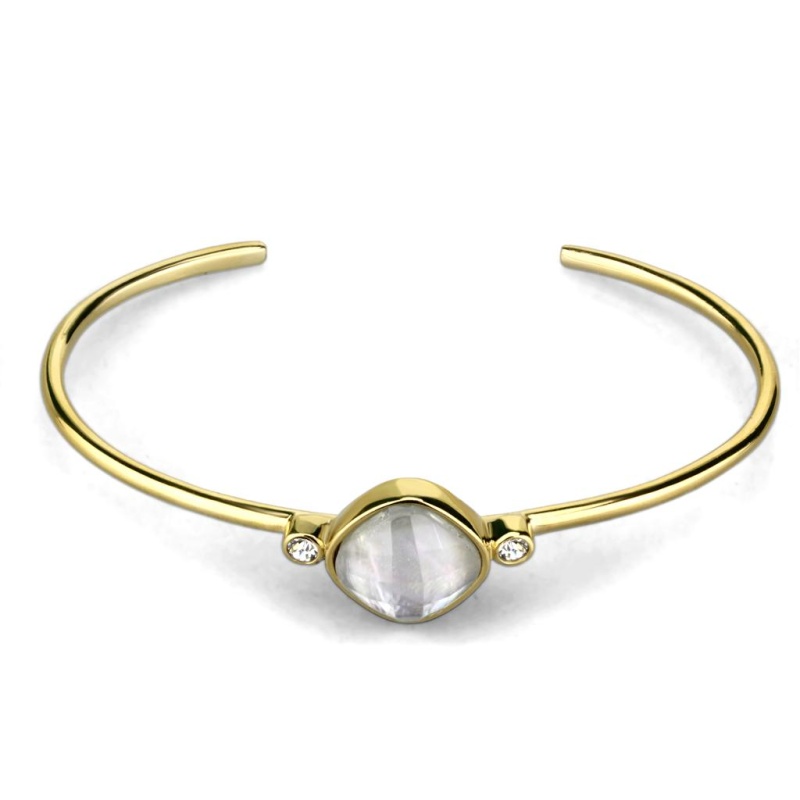 Tk2910 - Ip Gold(Ion Plating) Stainless Steel Bangle With Precious Stone Conch In White