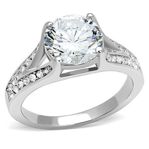 Tk3020 - High Polished (No Plating) Stainless Steel Ring With Aaa Grade Cz In Clear