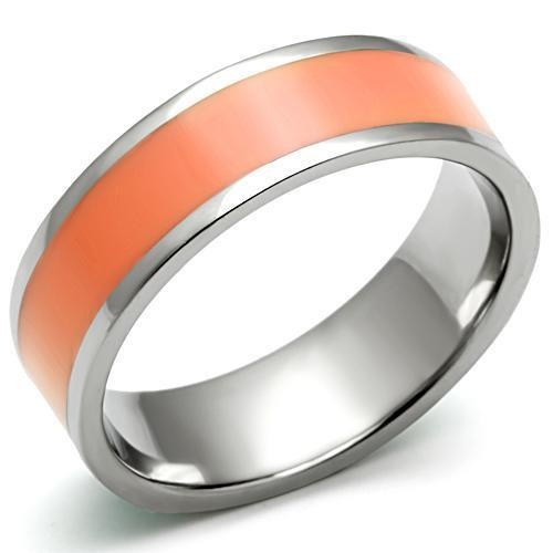 Tk544 - High Polished (No Plating) Stainless Steel Ring With Epoxy In Orange