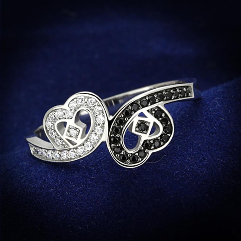 Ts125 - Rhodium 925 Sterling Silver Ring With Aaa Grade Cz In Black Diamond