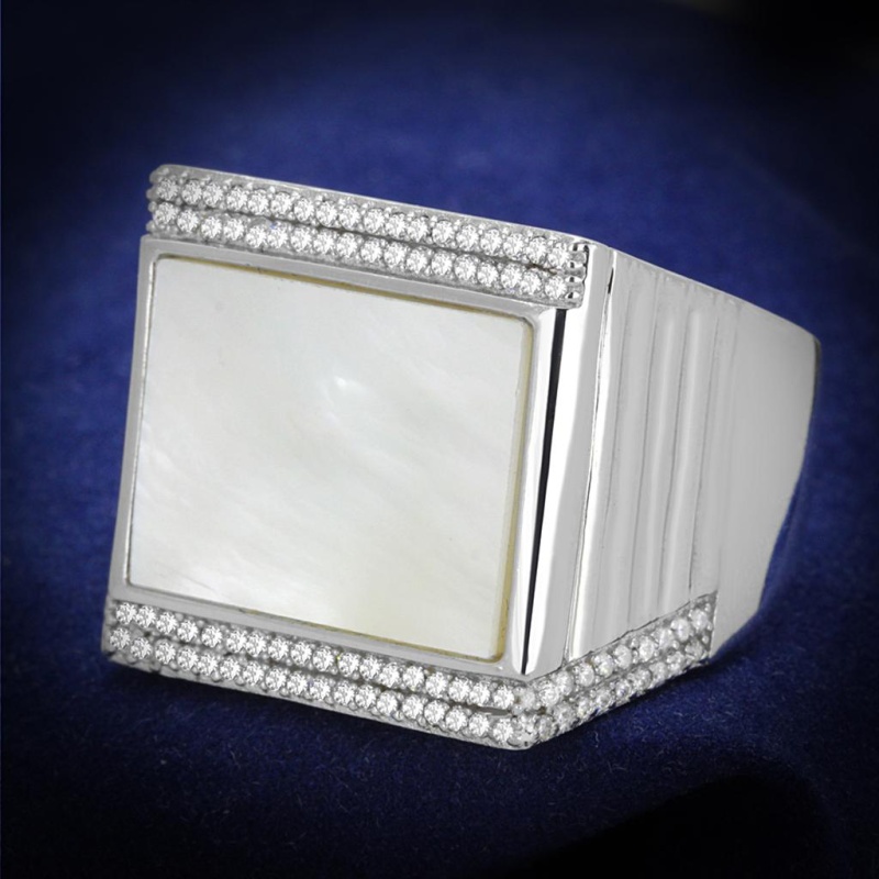 Ts243 - Rhodium 925 Sterling Silver Ring With Precious Stone Conch In White