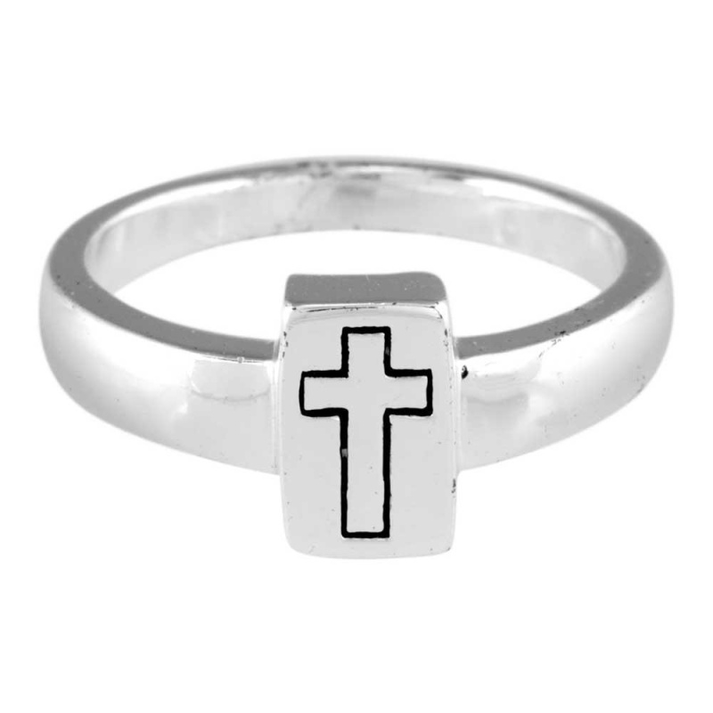 Silver-Plated Ring with Engraved Cross, Size 6