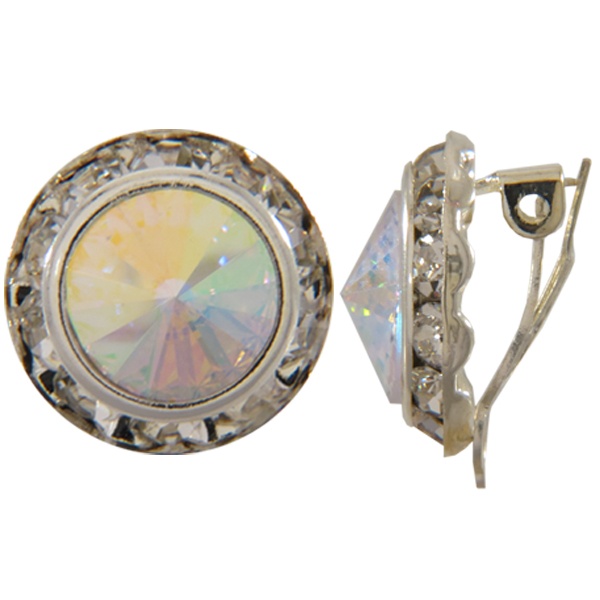 16Mm Rondelle With Rivoli Button Earrings Clip-On - Pair