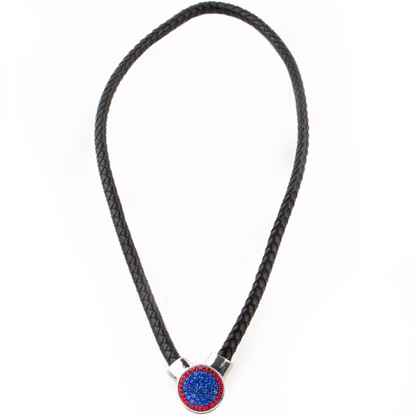 1-Snap Black Leather Necklace - Sapphire/Light Siam (Periwinkle/Red)