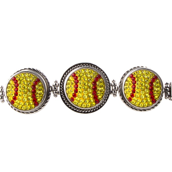 Softball 3-Snap Metal Bracelet - Citrine/Light Siam (Citrine/Red)