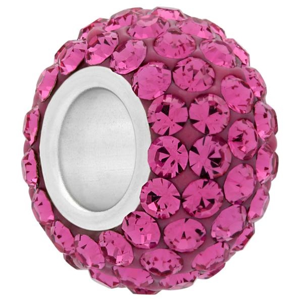 Large Hole Pave Bead With 7 Mm Wide Sterling Silver Core, Alora Crystals Rose 12 Mm