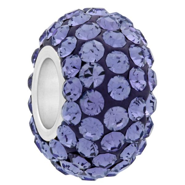 Large Hole Pave Bead With 7 Mm Wide Sterling Silver Core, Alora Crystals Tanzanite 12 Mm