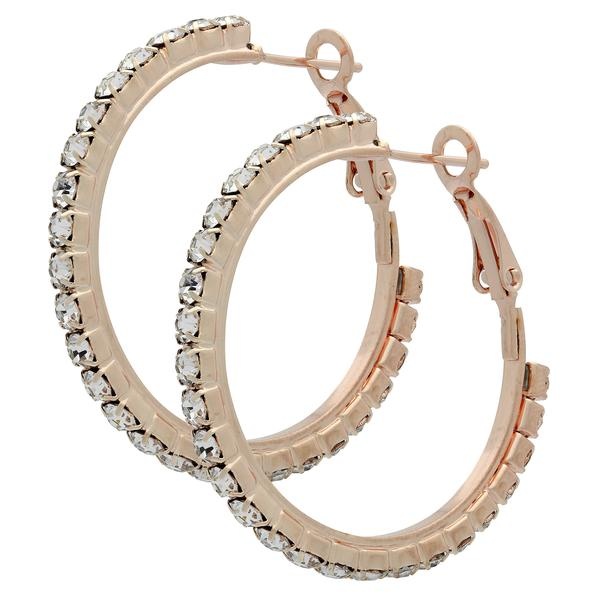 Rhinestone Hoop Earrings 1 1/2" Crystal/Rose Gold - Pair