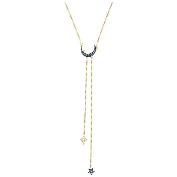 Swarovski Collections Duo Moon Y Necklace, Teal, Mixed Plating