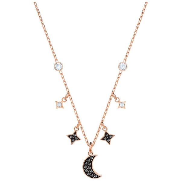 Swarovski Collections Duo Moon Necklace, Black, Rose Gold Plating