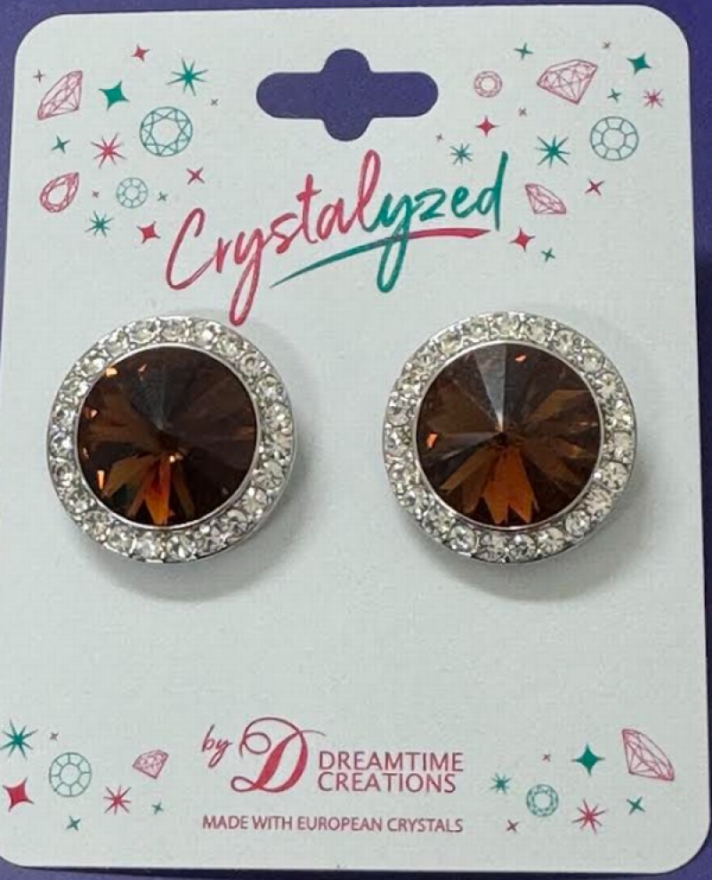 Crystalized With Dreamtime Crystal Clip-On Earrings For Dance Reinvented Smoked Topaz/Crystal 19Mm - Pair