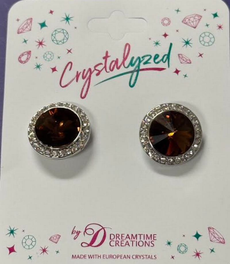 Crystalized With Dreamtime Crystal Clip-On Earrings For Dance Reinvented Smoked Topaz 15Mm - Pair